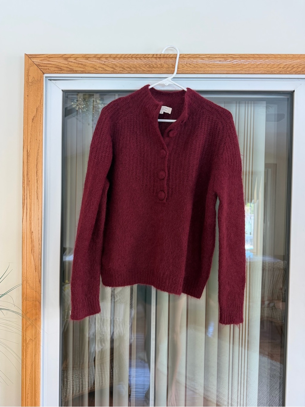 Sézane Women's Burgundy Button-Neck Cozy Mohair Sweater